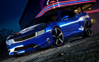 Blue sports car neon sign - a neon free wallpaper