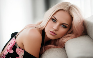 Blonde woman laying couch floral - anna maria barbara abesch free wallpaper
