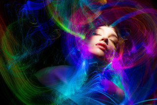 Woman closed eyes psychedelic hologram - psychedelic free wallpaper