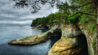 Cliff water forest matte painting - a cliff free wallpaper for desktop