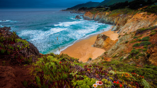 Beach cliff lake sky nature - a cliff and a body of water free wallpaper