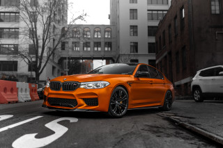 Orange bmw city street 3d - building free wallpaper