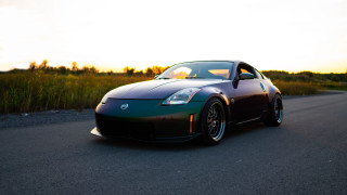 Nissan car sunset rim lighting - the side of the road free wallpaper