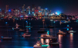 City skyline night neon lights 2 - andrew law free wallpaper
