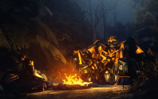Firepit robot woods night autumn - a fire pit free wallpaper