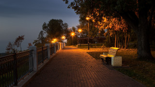 Night bench brickwalkway autumn city - evgeny lushpin free wallpaper