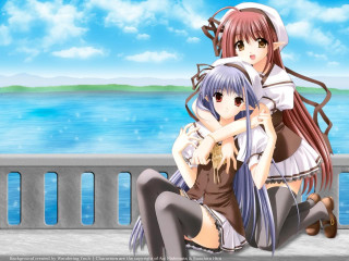 Anime girls bench ocean blue - a bench next free wallpaper