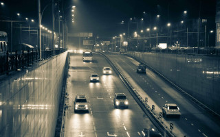Black white highway night cars - car free wallpaper