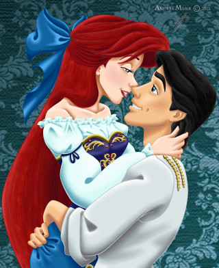 Cartoon man woman kissing blue - free valentines wallpaper