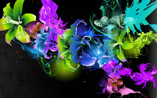 Colorful flower arrangement black background - psychedelic art free wallpaper