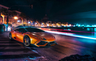 Night cityscape car moon starry - the side of a road free wallpaper