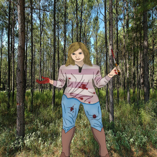 Woman forest holding knife bloody - storybook illustration free wallpaper