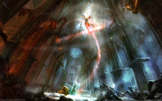 Fantasy cathedral demon armor glowing - magic free wallpaper