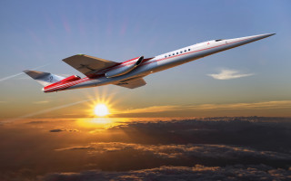 Sunset plane clouds ocean mountains - the sun in the background free wallpaper