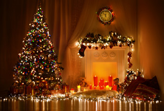 Christmas tree fireplace clock wreath - ernest william christmas free wallpaper