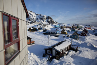 Snowy mountain houses bridge ecological - bascove free wallpaper
