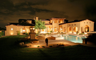 Large house pool night lights - rembrandt free wallpaper