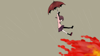 Woman flying umbrella fire action - autodestructive art free wallpaper