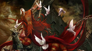 Red haired woman cape birds - a red cape free wallpaper