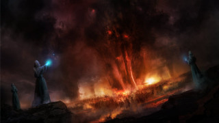 Man fire sky painting giant - chris cold free wallpaper