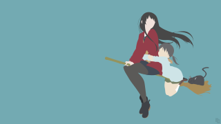 Woman child flying broom cat - the back of them free wallpaper