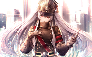Woman white hair helmet cell - her hand and a city in the background free wallpaper