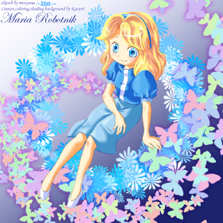 Cartoon girl floating blue dress - a storybook illustration free wallpaper