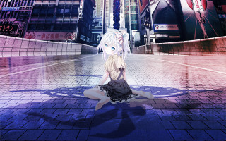 Woman sitting city night clock - global free wallpaper