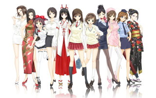 Anime girls group white background 10 - a reflection free wallpaper