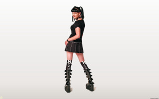 Woman black skirt boots portrait - a short skirt free wallpaper