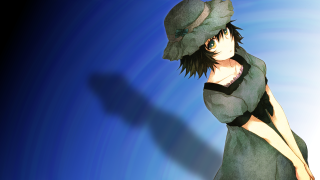 Woman hat green dress blue - a shadow free wallpaper