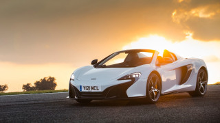 White sports car sunset road 3 - the sun behind free wallpaper