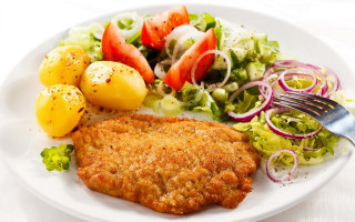 Plate food meat vegetables fork - meat free wallpaper