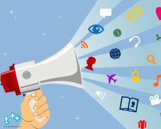Hand megaphone icons blue background 2 - a hand holding free wallpaper