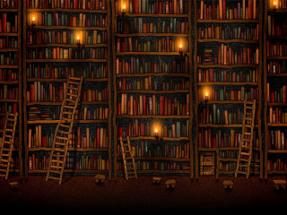 Cozy library candles ladder books - computer art free wallpaper