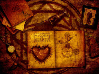 Book heart surroundings pen inkwell - a heart free wallpaper