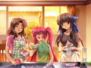 Three girls table food drinks - three girl free wallpaper