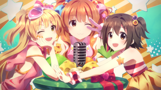 Three girls microphone cake table - a microphone in front free wallpaper