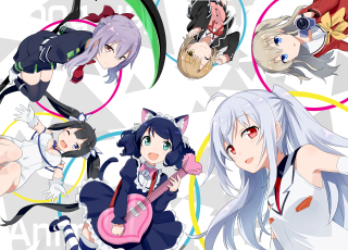 Anime girls colorful hair guitars - different free wallpaper