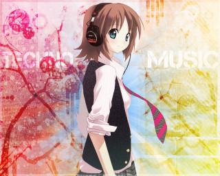 Girl headphones tie colorful tree - a colorful background free wallpaper