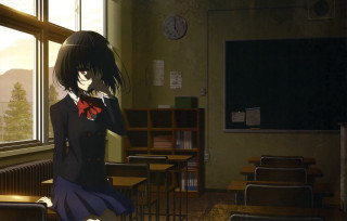 Girl school uniform classroom clock - a classroom free wallpaper