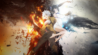Anime couple fire smoke bird - overhead and a bird free wallpaper