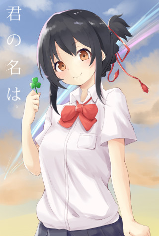 Girl white shirt red bow 2 - a green leaf free wallpaper