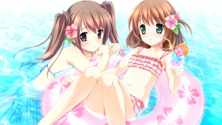 Two girls pool drink floatie - a flower free wallpaper