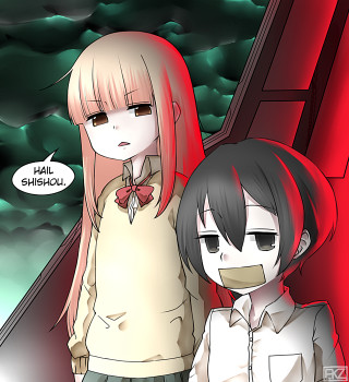 Two anime girls red wall - a red wall free wallpaper