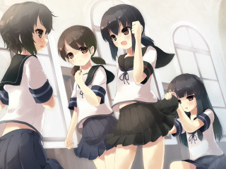 Girls school uniforms standing window - a group of girls free wallpaper