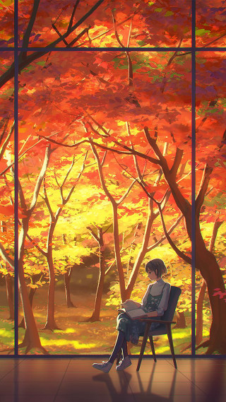 Person sitting chair window red - atey ghailan free wallpaper