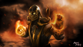 Man costume glowing orange ball - his hand in free wallpaper