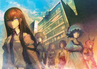 Anime characters building sky background - the background free wallpaper