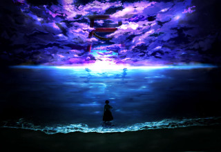 Man standing water purple sky - serial free wallpaper for desktop